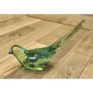 Fenton Glass Bird Long Tail Green Blue Opalescence 6.75"
